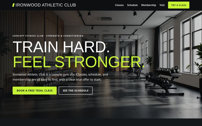 Ironwood Athletic Club gym website concept showing a modern gym floor